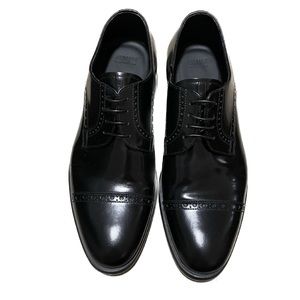 ARMANI COLLEZIONI Black Perforated Cap Toe Lace Up Shoes
